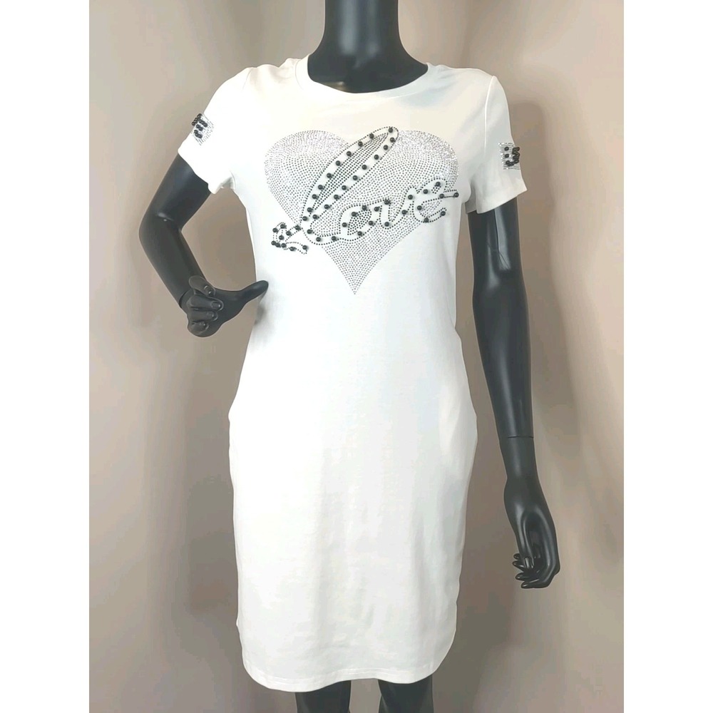 Julia White Embellished Beaded‎ Rhinstones Front Stretch Pockets Sexy Dress L/XL